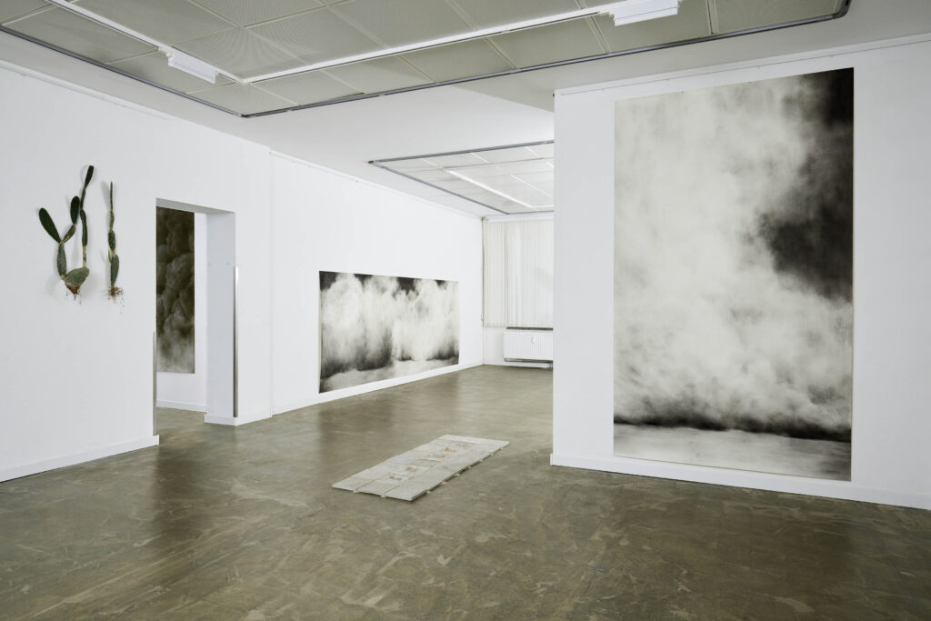 Michal Fuchs, Stable ground #1, 2024, Concrete tiles with Hebrew letters from Cactus drones